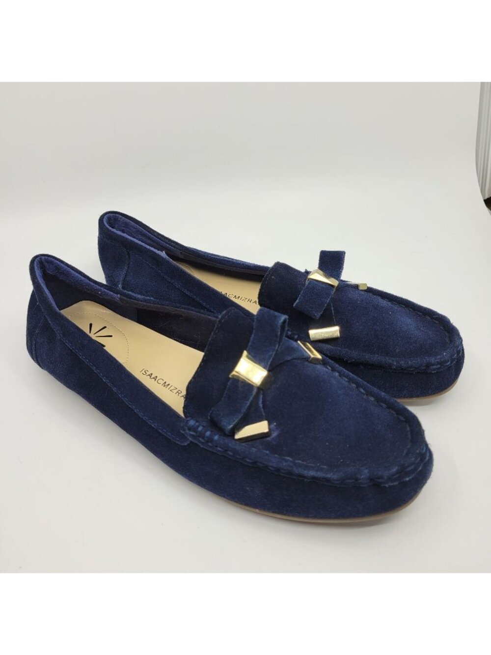 Isaac Mizrahi Alia Loafers Womens Size 7.5 Navy Blue Suede Slip On Gold Tassel